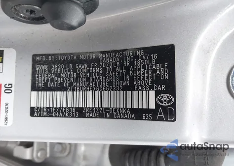 2016 Toyota Corolla Le z USA, uszkodzony, nr VIN 2T1BURHEXGC662332